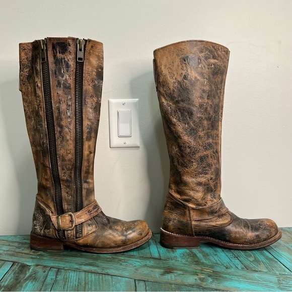 Bed Stu Tango Double Zip Tall Distressed Leather Boots Size 6 - Picture 4 of 14